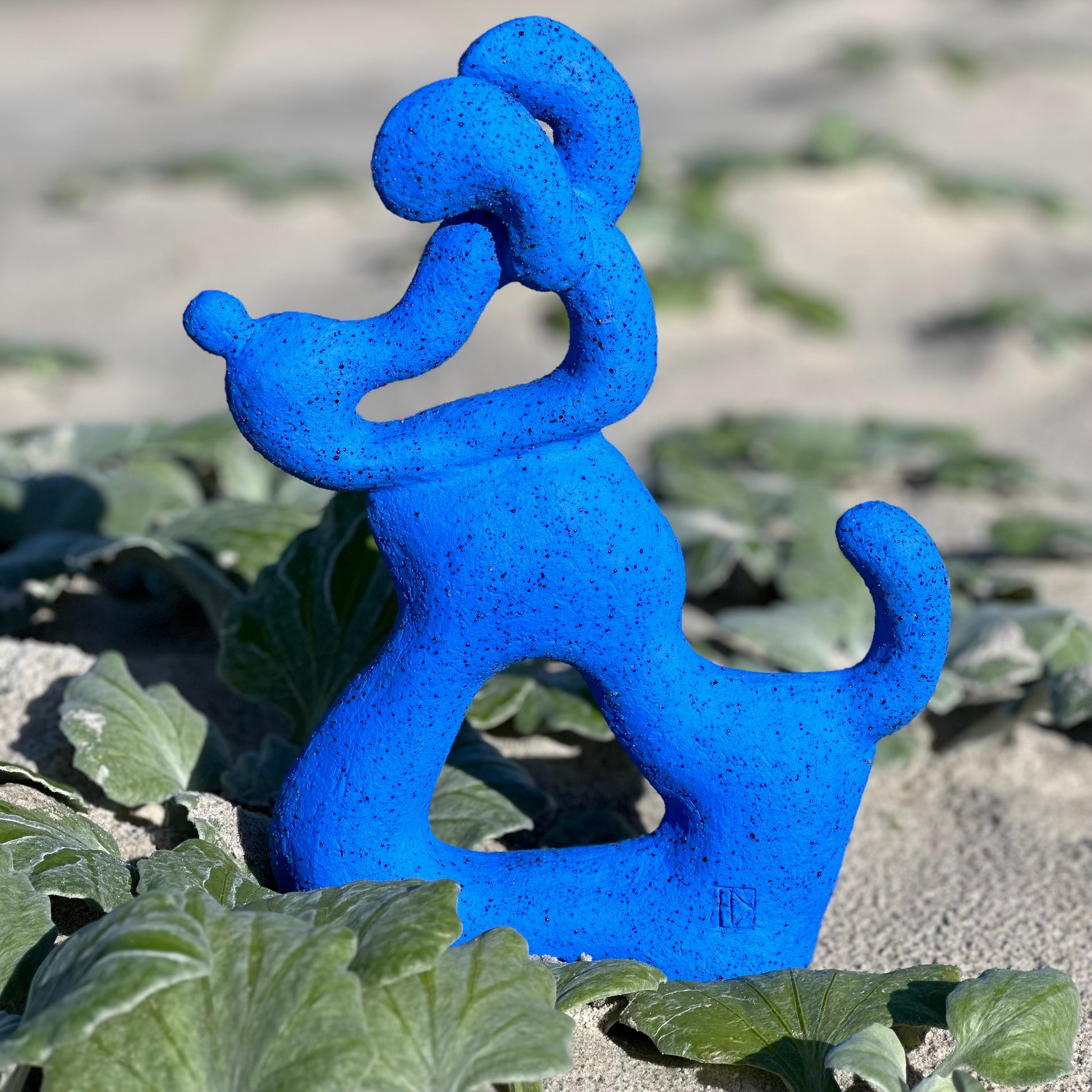 Pluto ceramic sculpture playful contemporary form, cobalt blue 