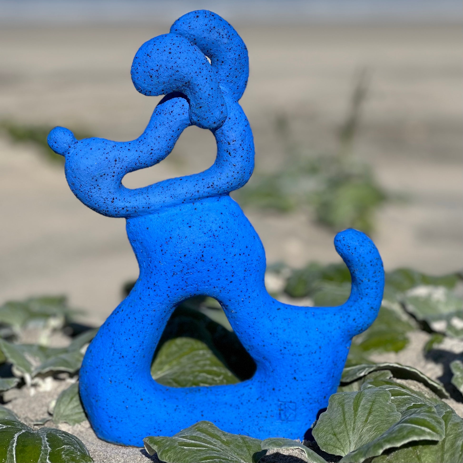 Pluto ceramic sculpture playful contemporary form, cobalt blue 