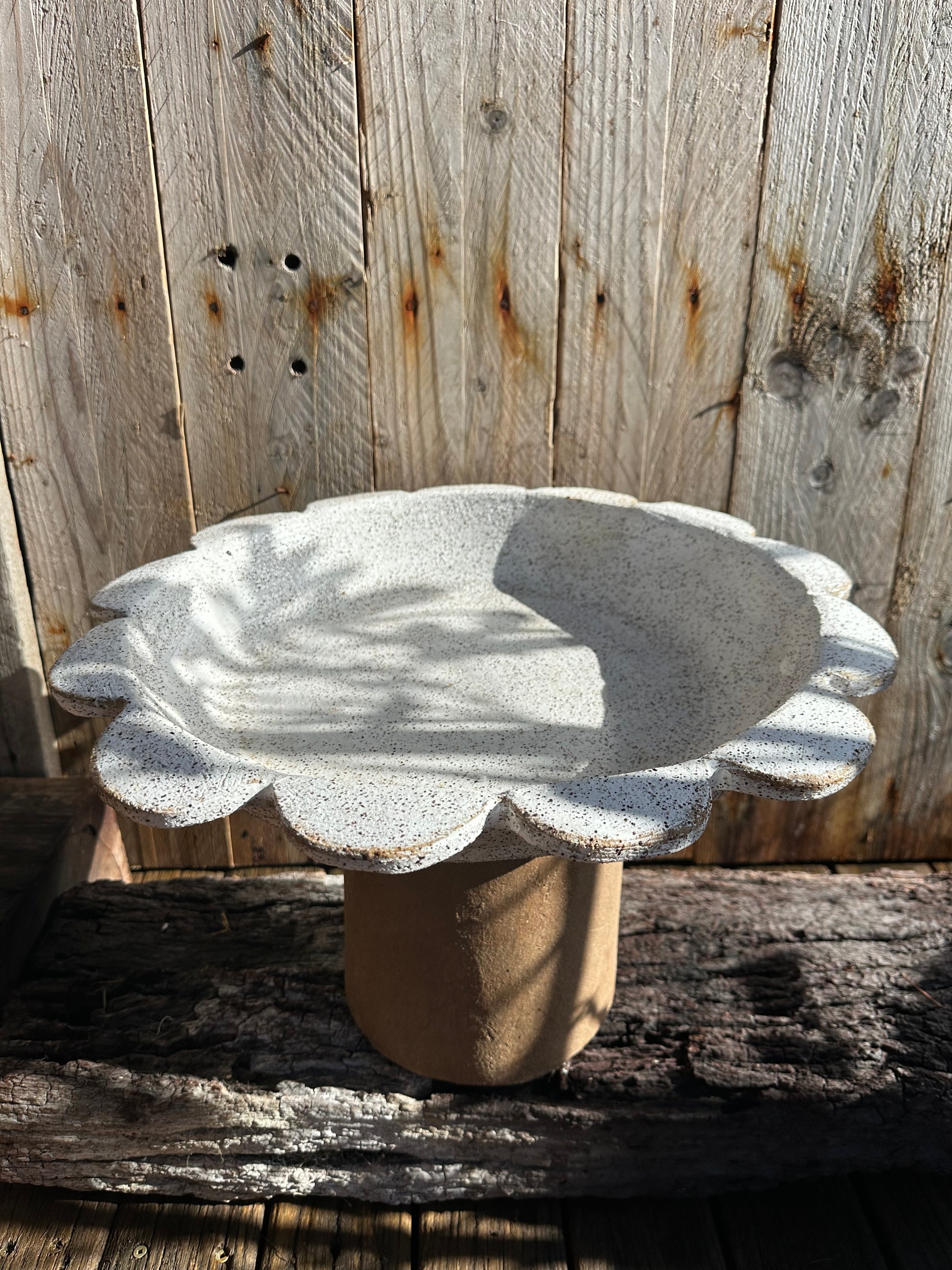 Overhead view of scalloped-edge ceramic basin resembling a blooming sun or flower form.