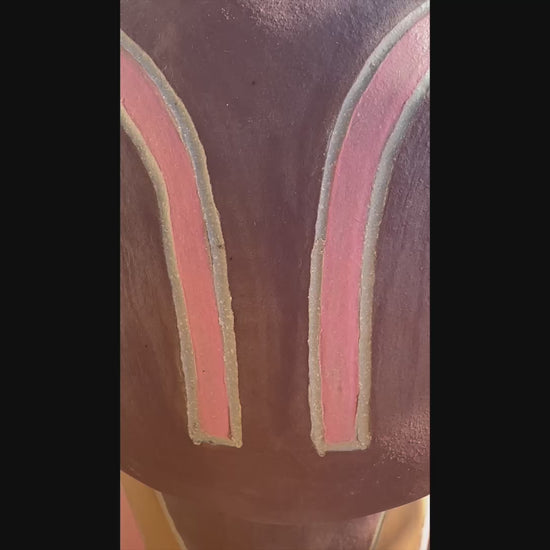 video of ceramic sculpture titled 'Little being' featuring sgraffito designs and soft geometric surface patterning by Heidi Dickinson