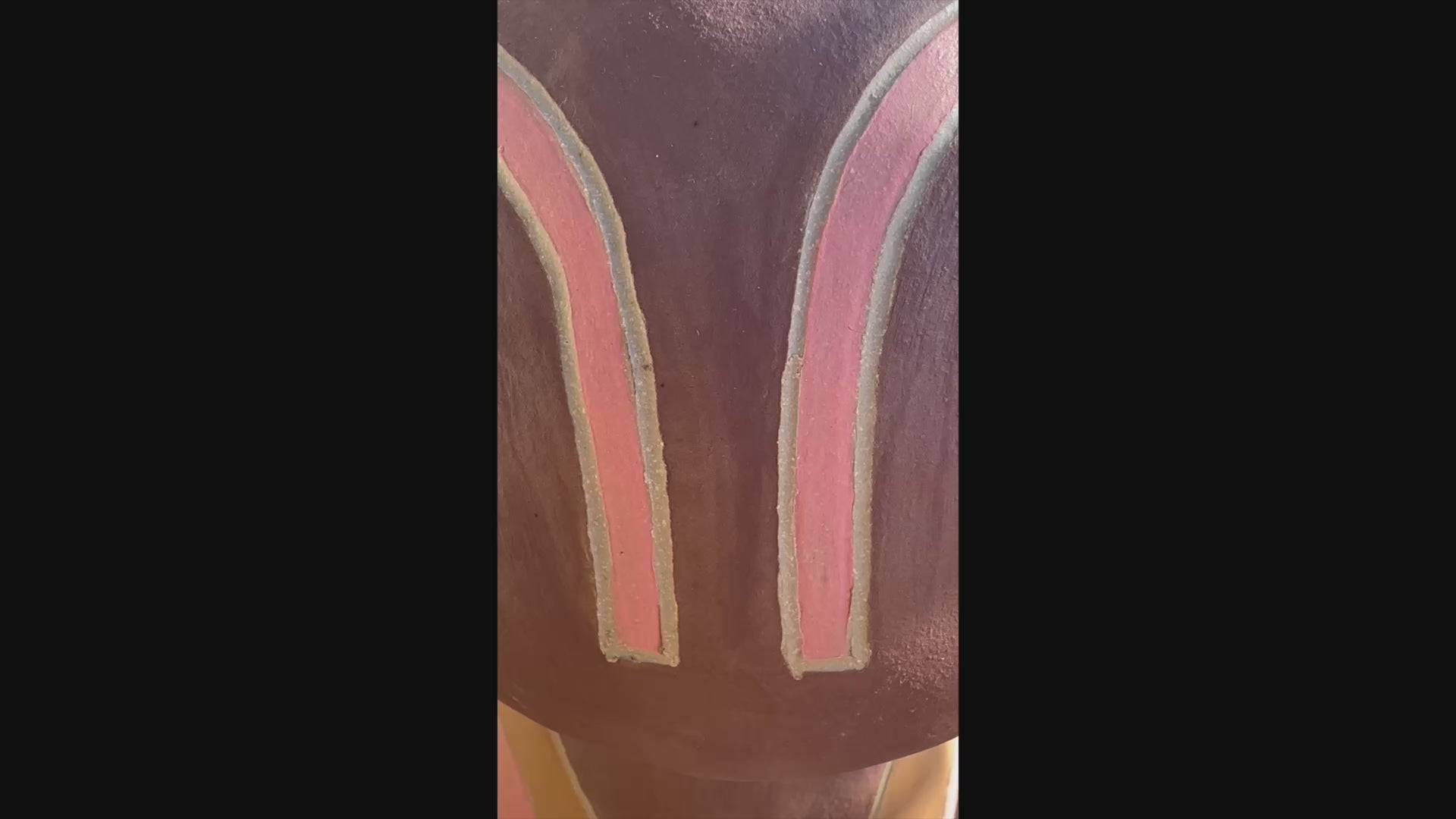 video of ceramic sculpture titled 'Little being' featuring sgraffito designs and soft geometric surface patterning by Heidi Dickinson